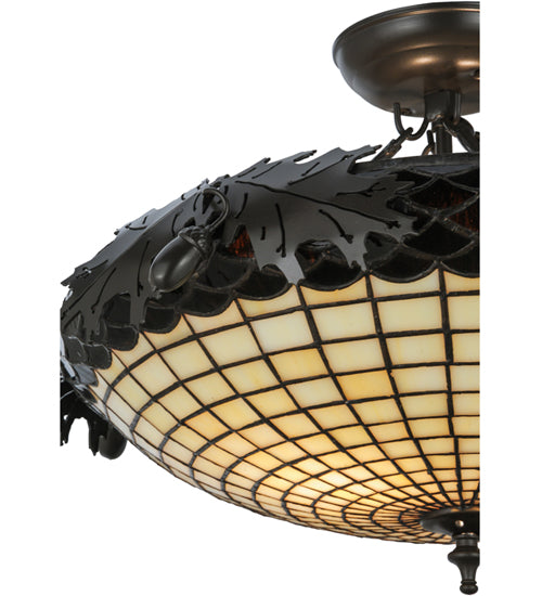 Meyda Lighting Greenbriar Oak 22" 2-Light Timeless Bronze Semi-flush Mount Ceiling Light With Autumn Beige and Bark Brown Shade Glass