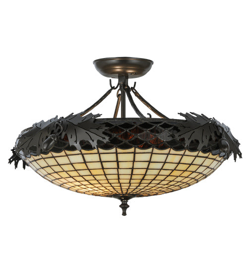 Meyda Lighting Greenbriar Oak 22" 2-Light Timeless Bronze Semi-flush Mount Ceiling Light With Autumn Beige and Bark Brown Shade Glass