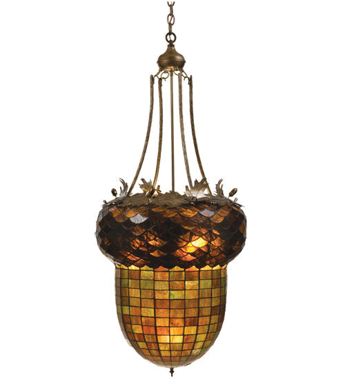 Meyda Lighting Greenbriar Oak 22" 3-Light Antique Copper Inverted Pendant Light With Green & Brown Shade Glass