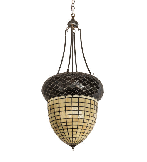 Meyda Lighting Greenbriar Oak 22" 3-Light Dark Burnished Antique Copper Inverted Pendant Light With Brown & Beige Shade Glass