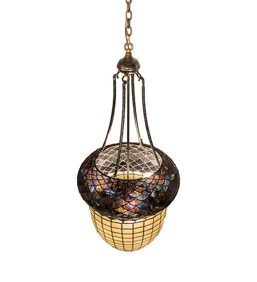 Meyda Lighting Greenbriar Oak 22" 3-Light Dark Burnished Antique Copper Inverted Pendant Light With Brown & Beige Shade Glass
