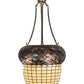 Meyda Lighting Greenbriar Oak 22" 3-Light Dark Burnished Antique Copper Inverted Pendant Light With Brown & Beige Shade Glass