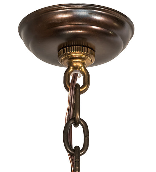 Meyda Lighting Greenbriar Oak 22" 3-Light Dark Burnished Antique Copper Inverted Pendant Light With Brown & Beige Shade Glass