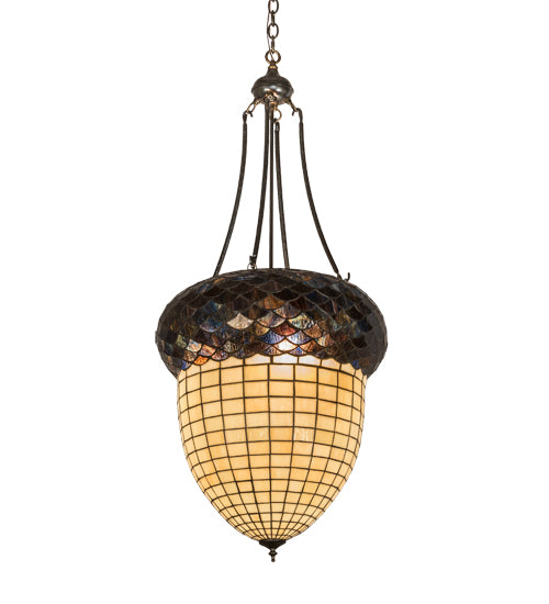 Meyda Lighting Greenbriar Oak 22" 3-Light Dark Burnished Antique Copper Inverted Pendant Light With Brown & Beige Shade Glass