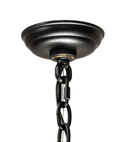 Meyda Lighting Greenbriar Oak 22" 3-Light Textured Black Inverted Pendant Light With Multi-Colored Shade Glass
