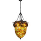 Meyda Lighting Greenbriar Oak 22" 3-Light Textured Black Inverted Pendant Light With Multi-Colored Shade Glass