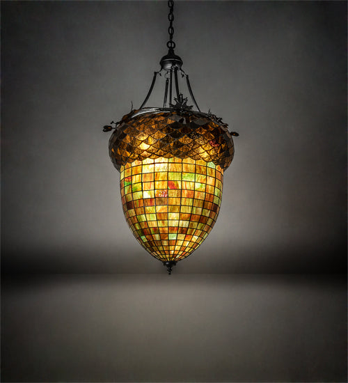 Meyda Lighting Greenbriar Oak 22" 3-Light Textured Black Inverted Pendant Light With Multi-Colored Shade Glass