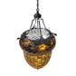Meyda Lighting Greenbriar Oak 22" 3-Light Textured Black Inverted Pendant Light With Multi-Colored Shade Glass