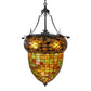 Meyda Lighting Greenbriar Oak 22" 3-Light Textured Black Inverted Pendant Light With Multi-Colored Shade Glass