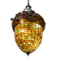 Meyda Lighting Greenbriar Oak 22" 3-Light Textured Black Inverted Pendant Light With Multi-Colored Shade Glass