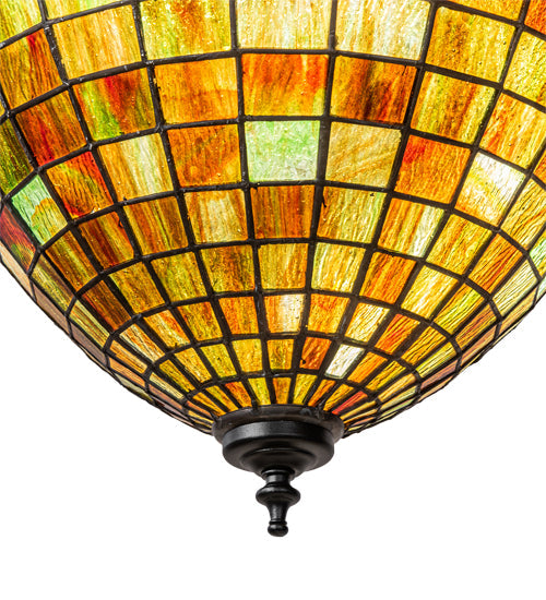 Meyda Lighting Greenbriar Oak 22" 3-Light Textured Black Inverted Pendant Light With Multi-Colored Shade Glass