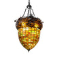 Meyda Lighting Greenbriar Oak 22" 3-Light Textured Black Inverted Pendant Light With Multi-Colored Shade Glass
