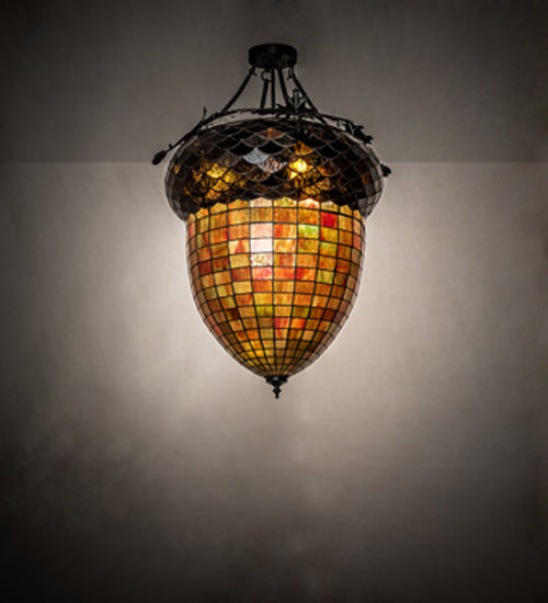 Meyda Lighting Greenbriar Oak 22" 3-Light Textured Black Semi-flush Mount Light With Multi-Colored Shade Glass
