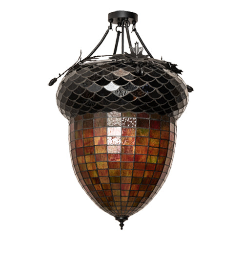 Meyda Lighting Greenbriar Oak 22" 3-Light Textured Black Semi-flush Mount Light With Multi-Colored Shade Glass