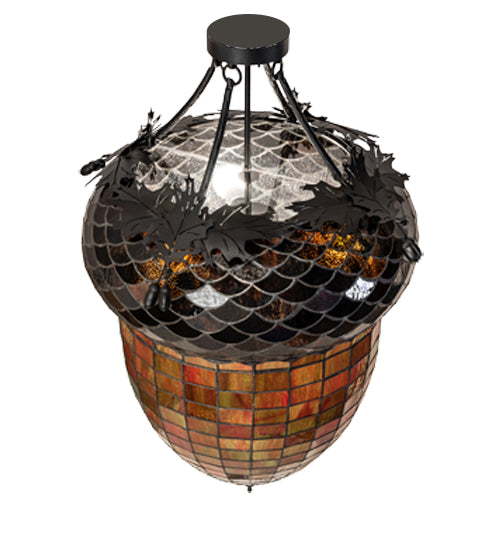 Meyda Lighting Greenbriar Oak 22" 3-Light Textured Black Semi-flush Mount Light With Multi-Colored Shade Glass