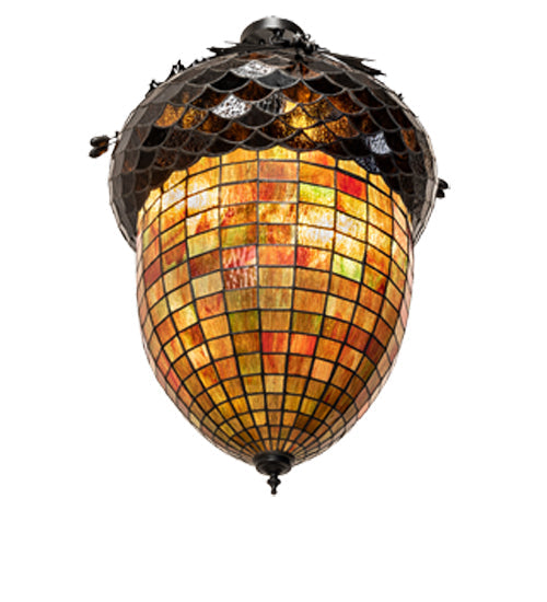 Meyda Lighting Greenbriar Oak 22" 3-Light Textured Black Semi-flush Mount Light With Multi-Colored Shade Glass