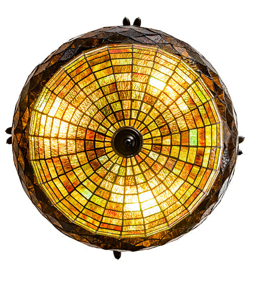 Meyda Lighting Greenbriar Oak 22" 3-Light Textured Black Semi-flush Mount Light With Multi-Colored Shade Glass