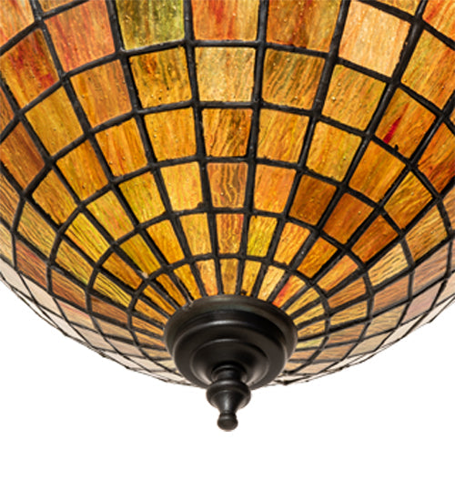 Meyda Lighting Greenbriar Oak 22" 3-Light Textured Black Semi-flush Mount Light With Multi-Colored Shade Glass