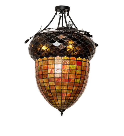 Meyda Lighting Greenbriar Oak 22" 3-Light Textured Black Semi-flush Mount Light With Multi-Colored Shade Glass