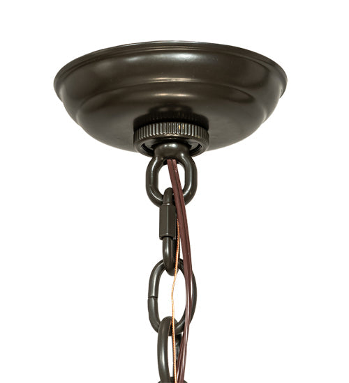 Meyda Lighting Greenbriar Oak 22" 3-Light Timeless Bronze Inverted Pendant Light With Multi-Colored Stained Shade Glass