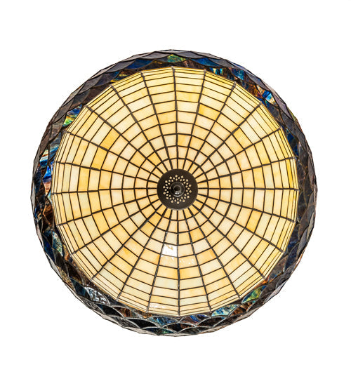 Meyda Lighting Greenbriar Oak 22" 3-Light Timeless Bronze Inverted Pendant Light With Multi-Colored Stained Shade Glass