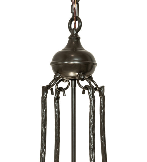 Meyda Lighting Greenbriar Oak 22" 3-Light Timeless Bronze Inverted Pendant Light With Multi-Colored Stained Shade Glass