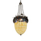 Meyda Lighting Greenbriar Oak 22" 3-Light Timeless Bronze Inverted Pendant Light With Multi-Colored Stained Shade Glass