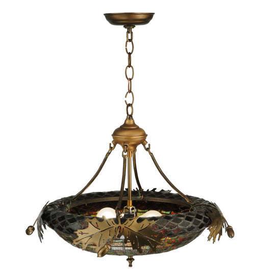 Meyda Lighting Greenbriar Oak 23" 2-Light Antique Copper Inverted Pendant Light With Multi-Colored Stained Shade Glass