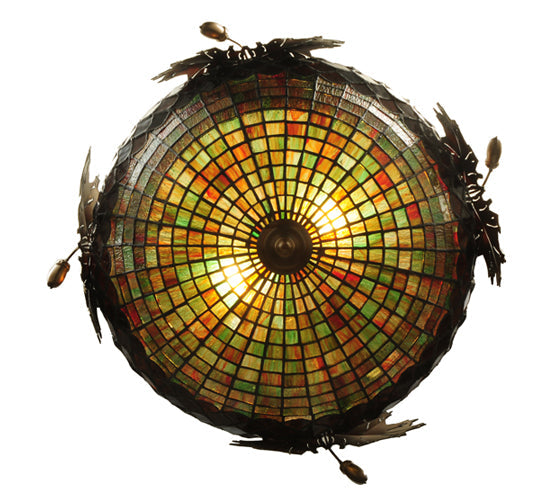 Meyda Lighting Greenbriar Oak 23" 2-Light Antique Copper Inverted Pendant Light With Multi-Colored Stained Shade Glass