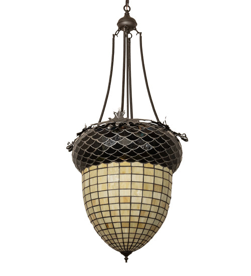 Meyda Lighting Greenbriar Oak 24" 3-Light Oil Rubbed Bronze Inverted Pendant Light With Multi-Colored Shade Glass