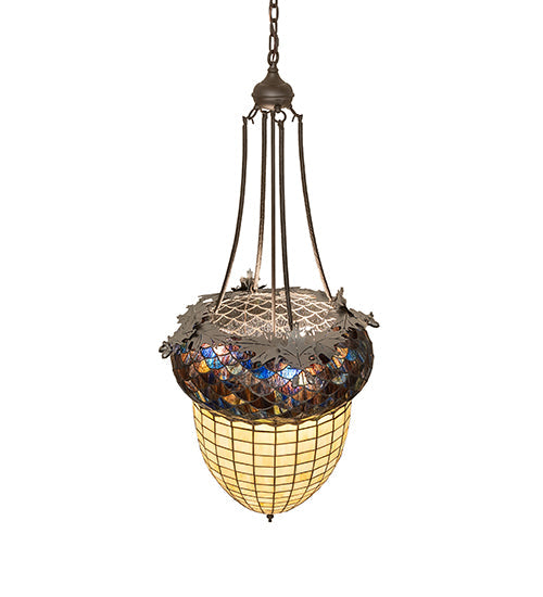 Meyda Lighting Greenbriar Oak 24" 3-Light Oil Rubbed Bronze Inverted Pendant Light With Multi-Colored Shade Glass