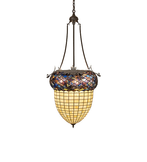 Meyda Lighting Greenbriar Oak 24" 3-Light Oil Rubbed Bronze Inverted Pendant Light With Multi-Colored Shade Glass