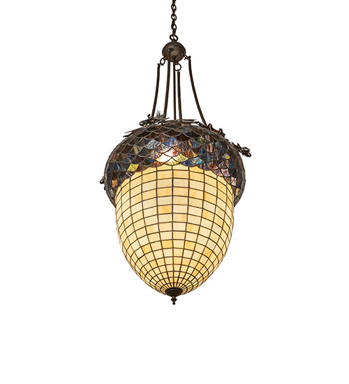 Meyda Lighting Greenbriar Oak 24" 3-Light Oil Rubbed Bronze Inverted Pendant Light With Multi-Colored Shade Glass