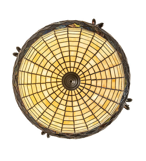 Meyda Lighting Greenbriar Oak 24" 3-Light Oil Rubbed Bronze Inverted Pendant Light With Multi-Colored Shade Glass