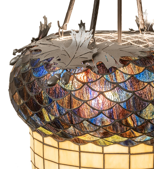 Meyda Lighting Greenbriar Oak 24" 3-Light Oil Rubbed Bronze Inverted Pendant Light With Multi-Colored Shade Glass
