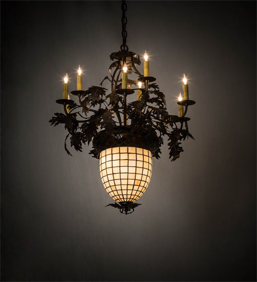 Meyda Lighting Greenbriar Oak 28" 11-Light 9-Arm Tyler Bronze Chandelier With Autumn Beige & Bark Brown Shade Glass