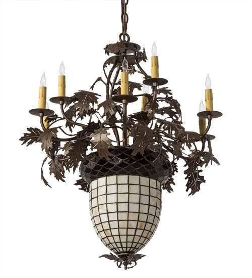 Meyda Lighting Greenbriar Oak 28" 11-Light 9-Arm Tyler Bronze Chandelier With Autumn Beige & Bark Brown Shade Glass