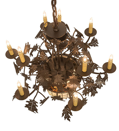 Meyda Lighting Greenbriar Oak 28" 11-Light 9-Arm Tyler Bronze Chandelier With Autumn Beige & Bark Brown Shade Glass
