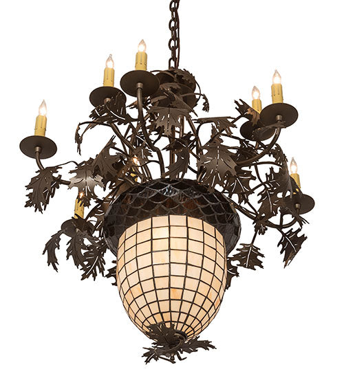 Meyda Lighting Greenbriar Oak 28" 11-Light 9-Arm Tyler Bronze Chandelier With Autumn Beige & Bark Brown Shade Glass