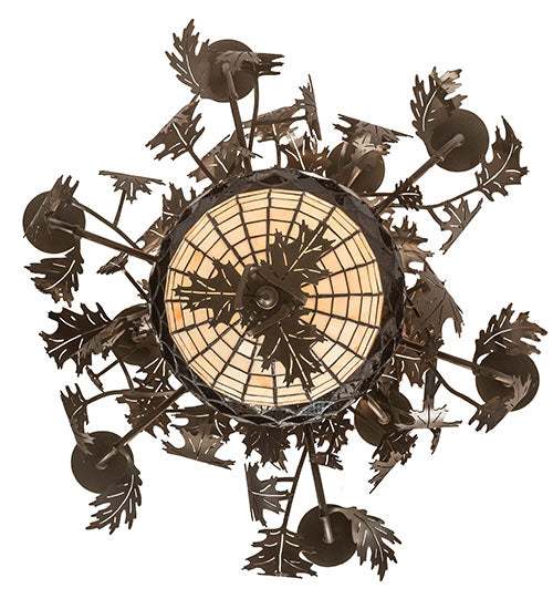 Meyda Lighting Greenbriar Oak 28" 11-Light 9-Arm Tyler Bronze Chandelier With Autumn Beige & Bark Brown Shade Glass