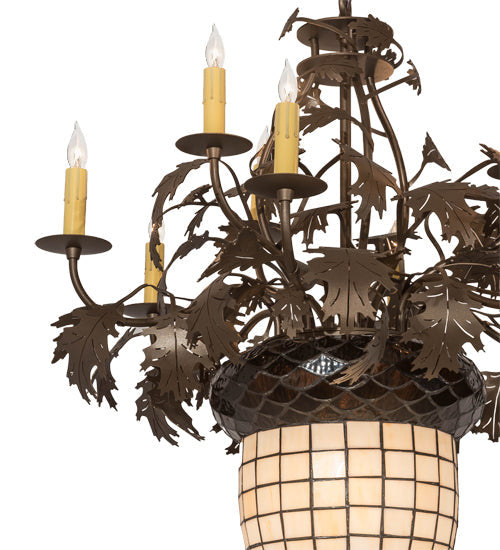 Meyda Lighting Greenbriar Oak 28" 11-Light 9-Arm Tyler Bronze Chandelier With Autumn Beige & Bark Brown Shade Glass