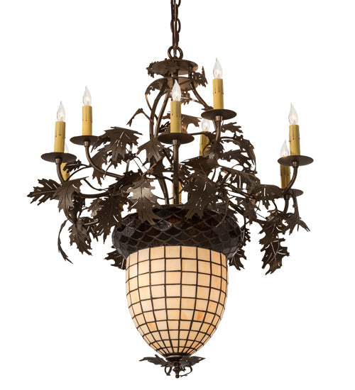 Meyda Lighting Greenbriar Oak 28" 11-Light 9-Arm Tyler Bronze Chandelier With Autumn Beige & Bark Brown Shade Glass