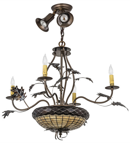 Meyda Lighting Greenbriar Oak 30" 9-Light Dark Burnished Antique Copper Chandelier With Brown & Beige Shade Glass