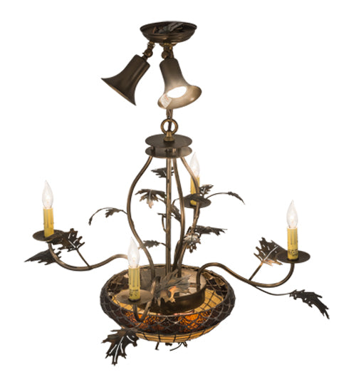 Meyda Lighting Greenbriar Oak 30" 9-Light Dark Burnished Antique Copper Chandelier With Brown & Beige Shade Glass