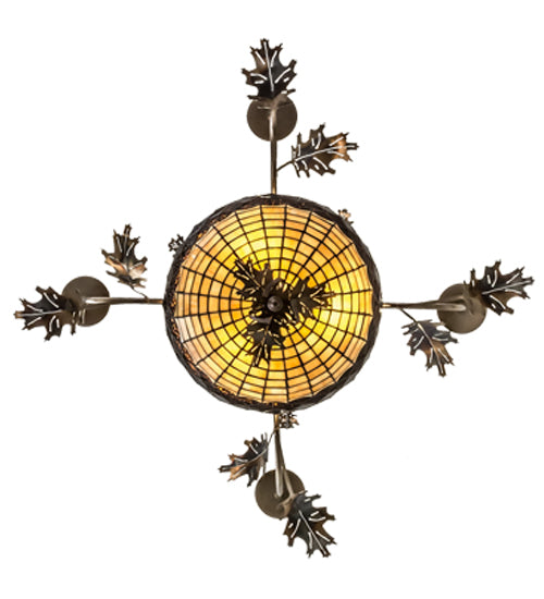 Meyda Lighting Greenbriar Oak 30" 9-Light Dark Burnished Antique Copper Chandelier With Brown & Beige Shade Glass