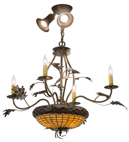 Meyda Lighting Greenbriar Oak 30" 9-Light Dark Burnished Antique Copper Chandelier With Brown & Beige Shade Glass