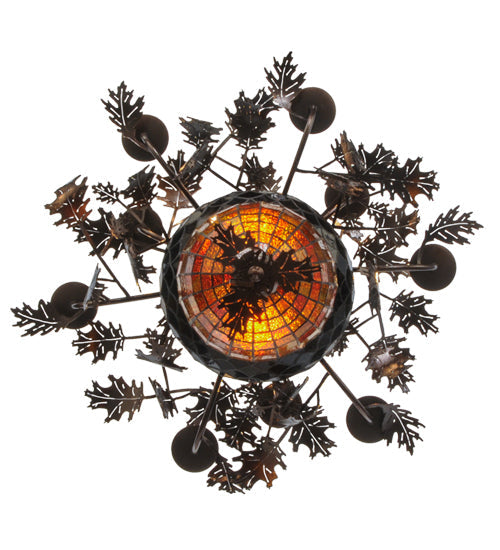 Meyda Lighting Greenbriar Oak 32" 11-Light Copper Vein Chandelier With Multi-Colored Shade Glass