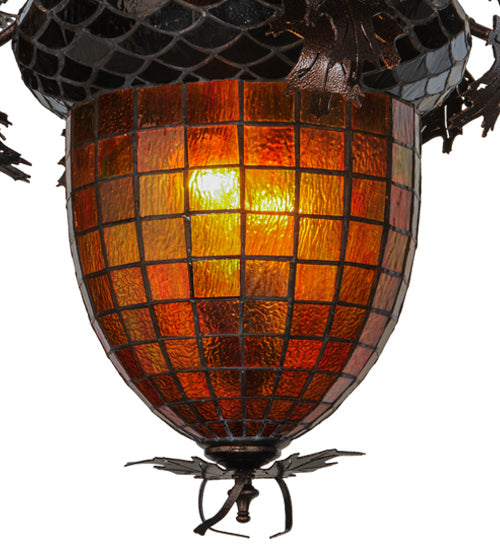 Meyda Lighting Greenbriar Oak 32" 11-Light Copper Vein Chandelier With Multi-Colored Shade Glass