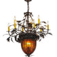 Meyda Lighting Greenbriar Oak 32" 11-Light Copper Vein Chandelier With Multi-Colored Shade Glass