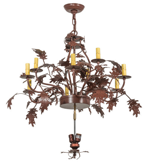 Meyda Lighting Greenbriar Oak 34" 11-Light 9-Arm Rust Chandelier Hardware